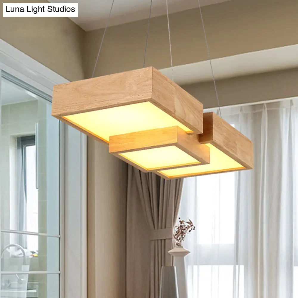 Modern Led Wooden Square Island Ceiling Light Fixture