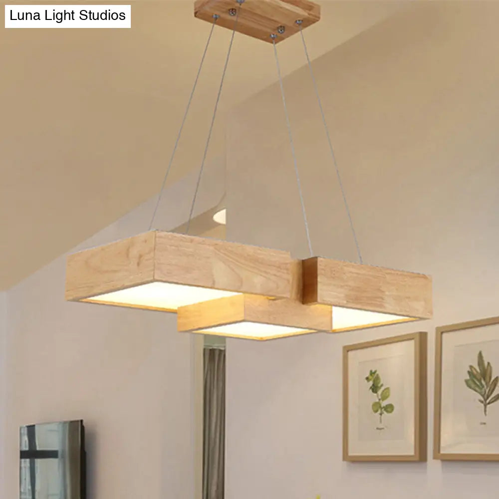 Modern Led Wooden Square Island Ceiling Light Fixture