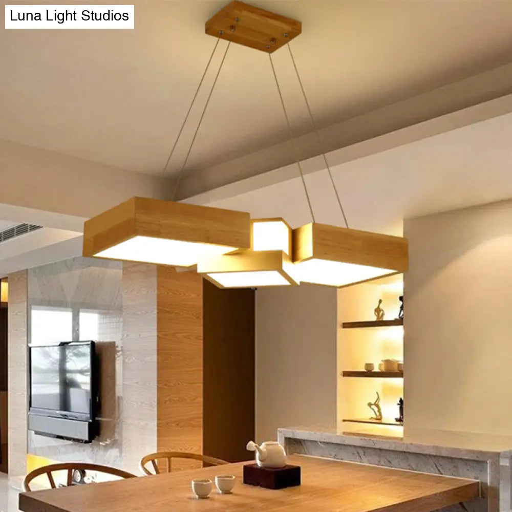 Modern Led Wooden Square Island Ceiling Light Fixture