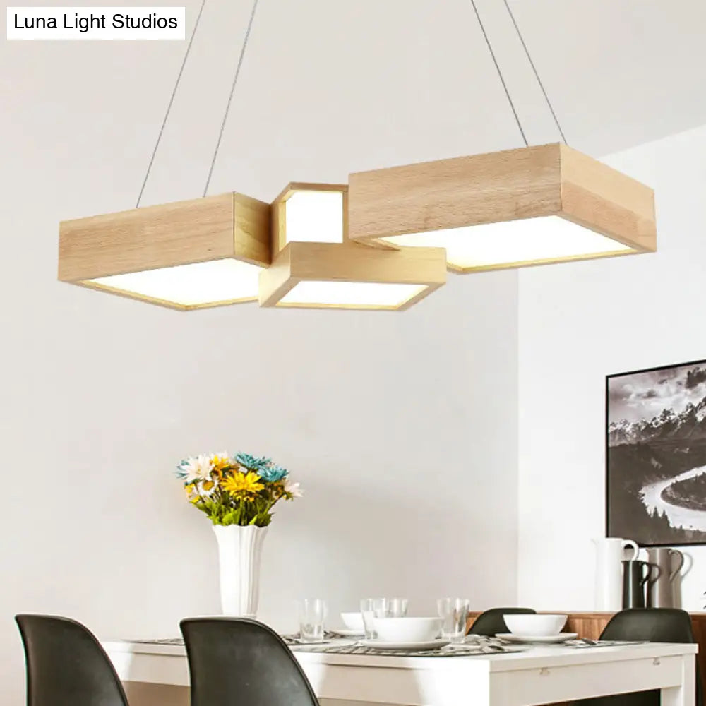 Modern Led Wooden Square Island Ceiling Light Fixture