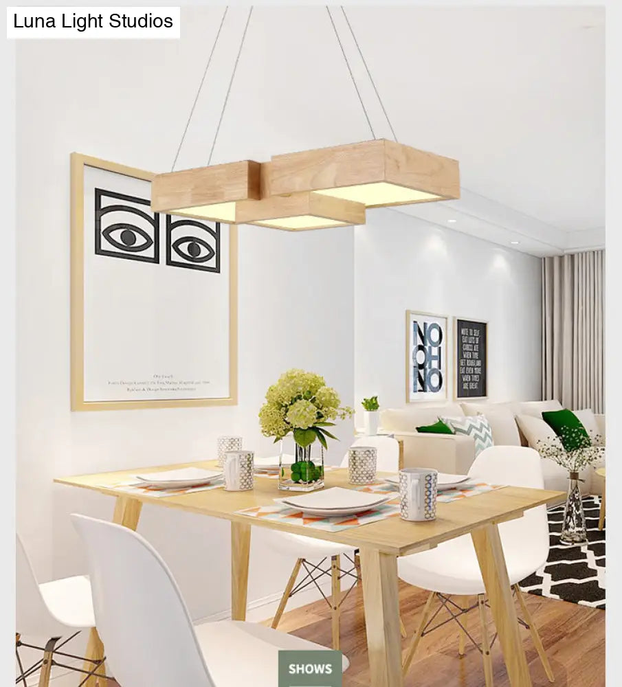 Modern Led Wooden Square Island Ceiling Light Fixture