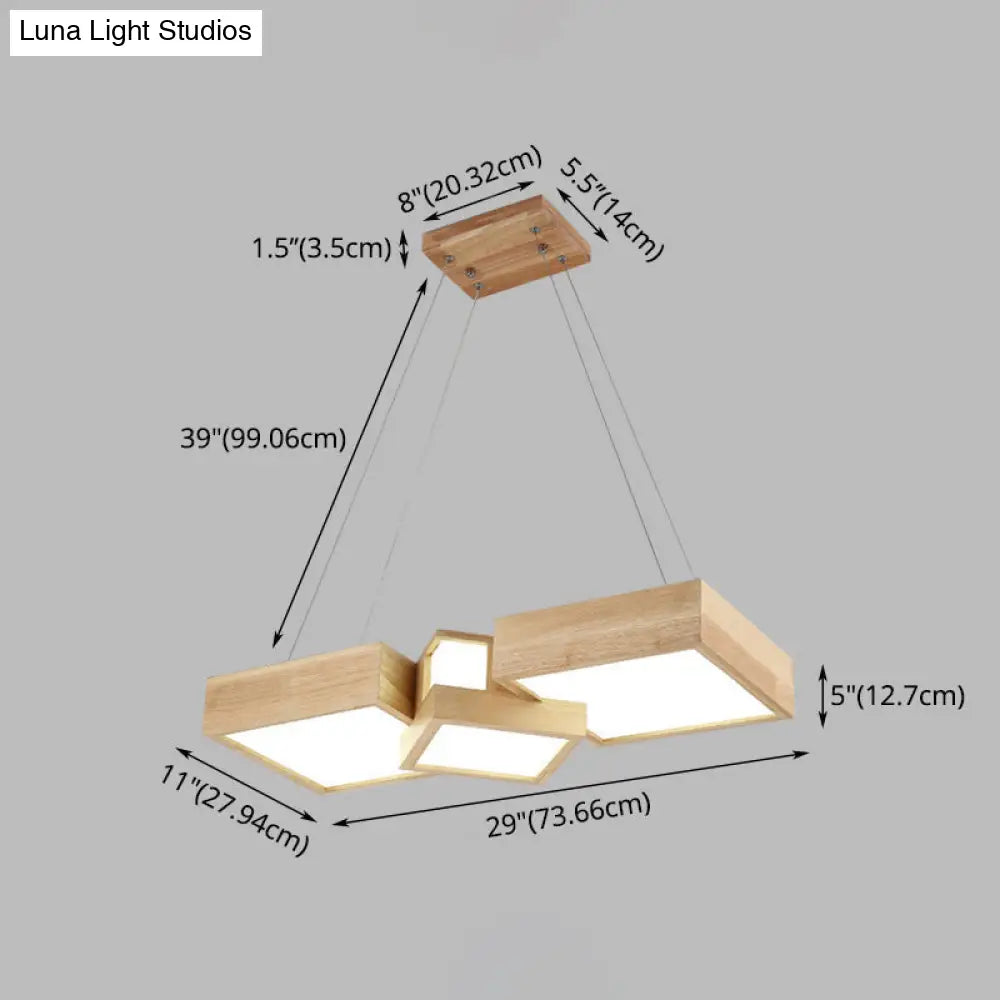 Modern Led Wooden Square Island Ceiling Light Fixture