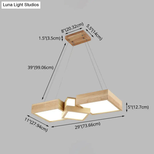 Modern Led Wooden Square Island Ceiling Light Fixture