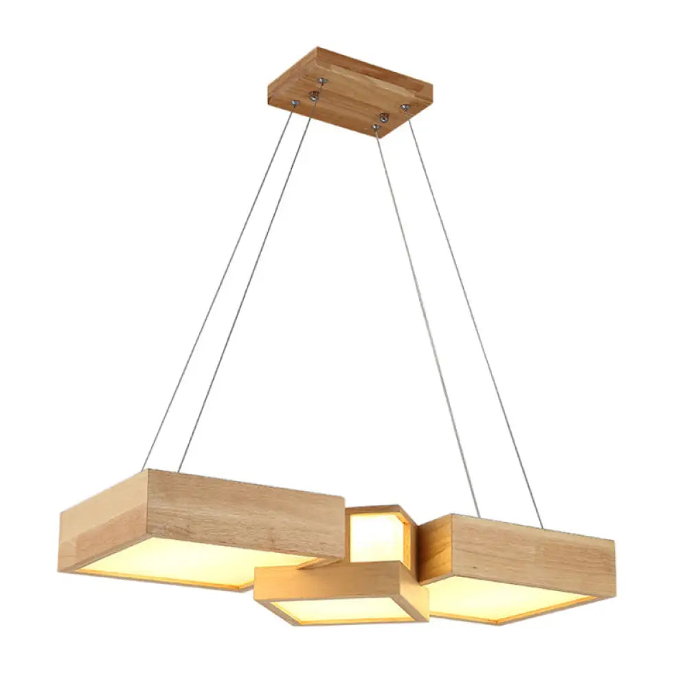 Modern Led Wooden Square Island Ceiling Light Fixture Wood / Warm