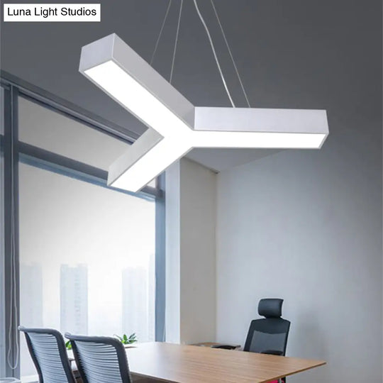 Modern Led Y Shape Metal Suspension Lamp In Black/White With Recessed Diffuser 22’/29’/29.5’ Wide