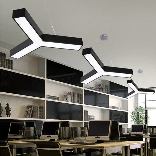 Modern Led Y Shape Metal Suspension Lamp In Black/White With Recessed Diffuser 22’/29’/29.5’