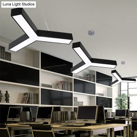 Modern Led Suspension Lamp With Recessed Diffuser And Y-Shaped Metal Design - Black/White 22/29/29.5