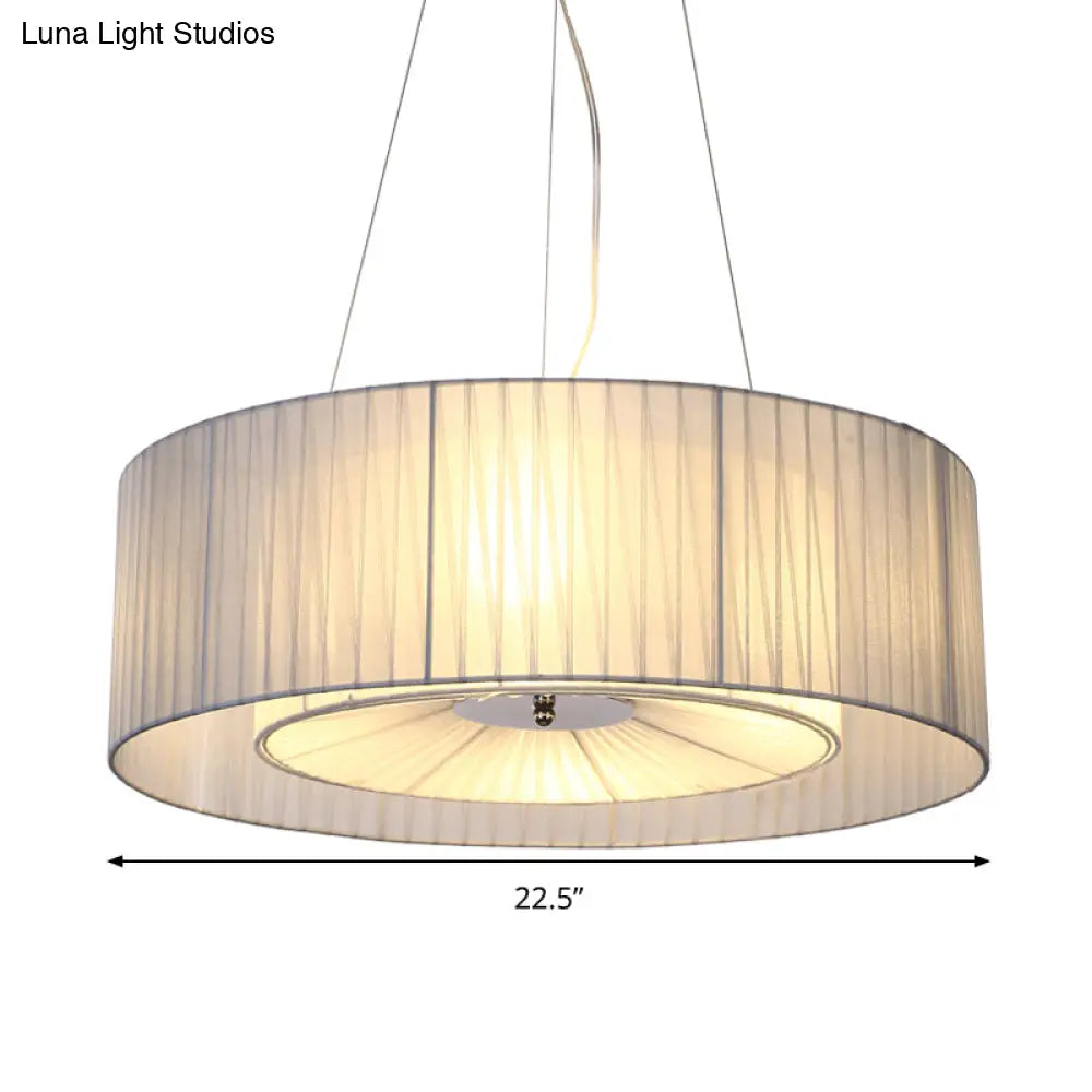 Modern Light Blue Dining Room Chandelier - 4-Light Pendant Fixture With Round Fabric Shade