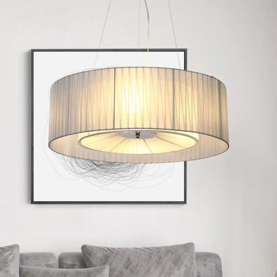 Modern Light Blue Dining Room Chandelier - 4-Light Pendant Fixture With Round Fabric Shade