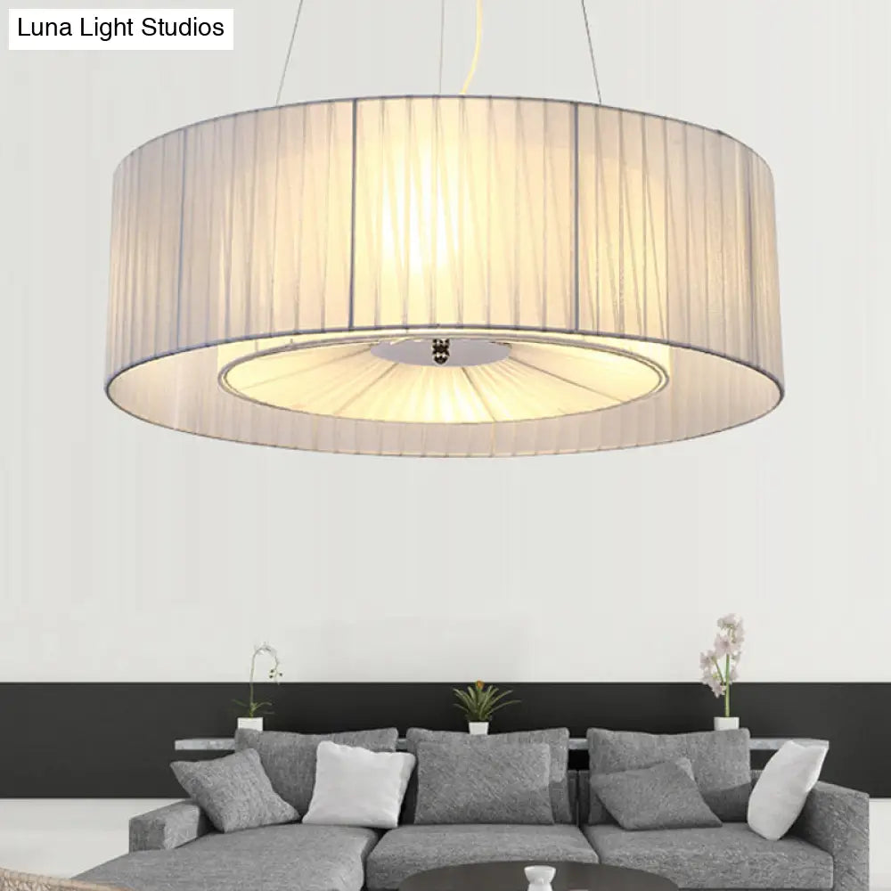 Modern Light Blue Dining Room Chandelier - 4-Light Pendant Fixture With Round Fabric Shade