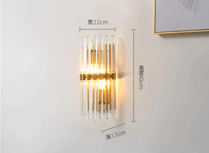 Modern Light Luxury Crystal LED Bedroom Bedside Lamp Copper  Wall Lamp