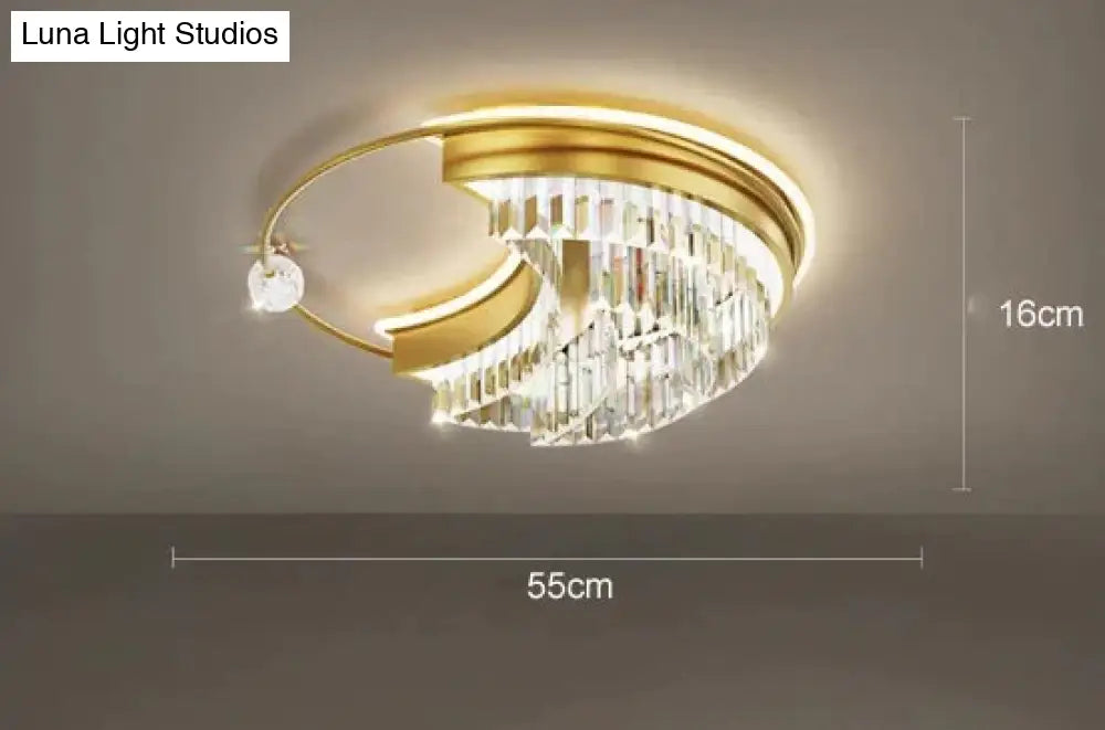 Modern Light Luxury Living Room Bedroom Crystal Copper Ceiling Lamp Large