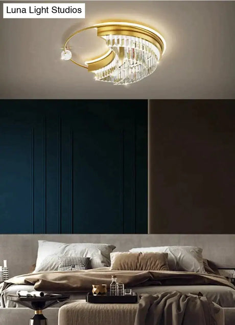 Modern Light Luxury Living Room Bedroom Crystal Copper Ceiling Lamp
