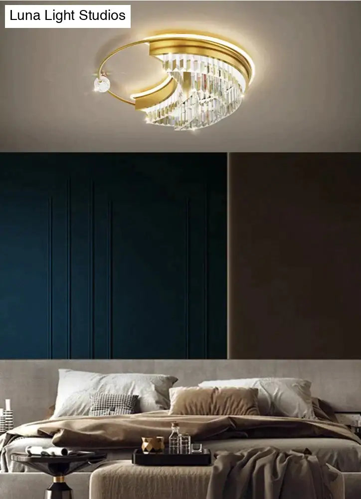 Modern Light Luxury Living Room Bedroom Crystal Copper Ceiling Lamp