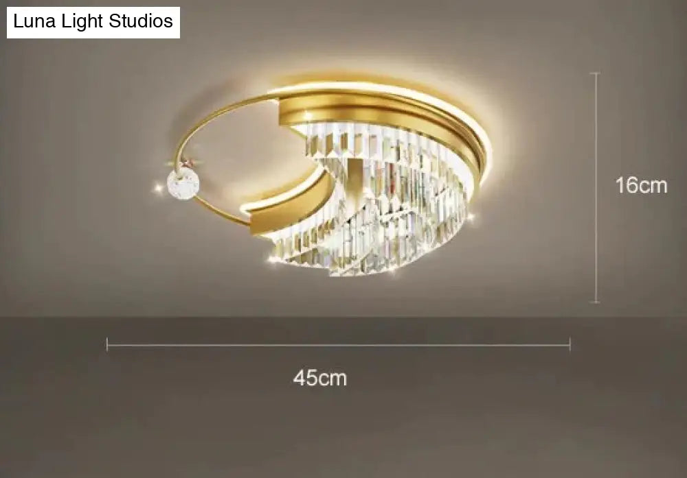 Modern Light Luxury Living Room Bedroom Crystal Copper Ceiling Lamp Small