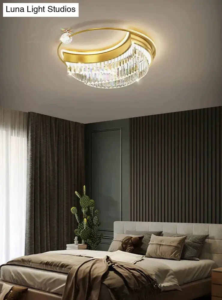 Modern Light Luxury Living Room Bedroom Crystal Copper Ceiling Lamp