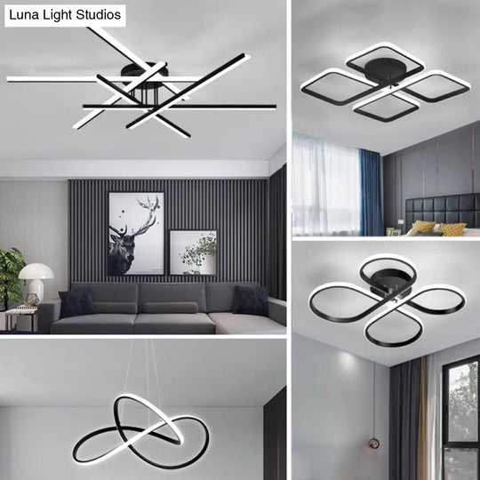 Modern Line Art Led Ceiling Lamp In Black Perfect For Living Rooms