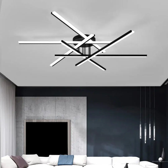 Modern Line Art Led Ceiling Lamp In Black Perfect For Living Rooms / 39 Remote Control Stepless