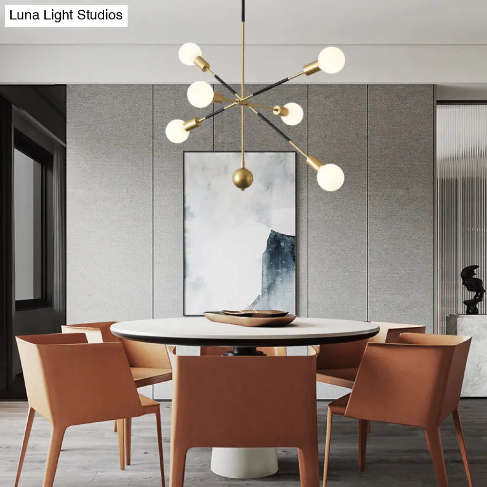 Modern Linear Arm Chandelier Light - Adjustable 6-Light Metallic Suspension Lamp For Restaurants