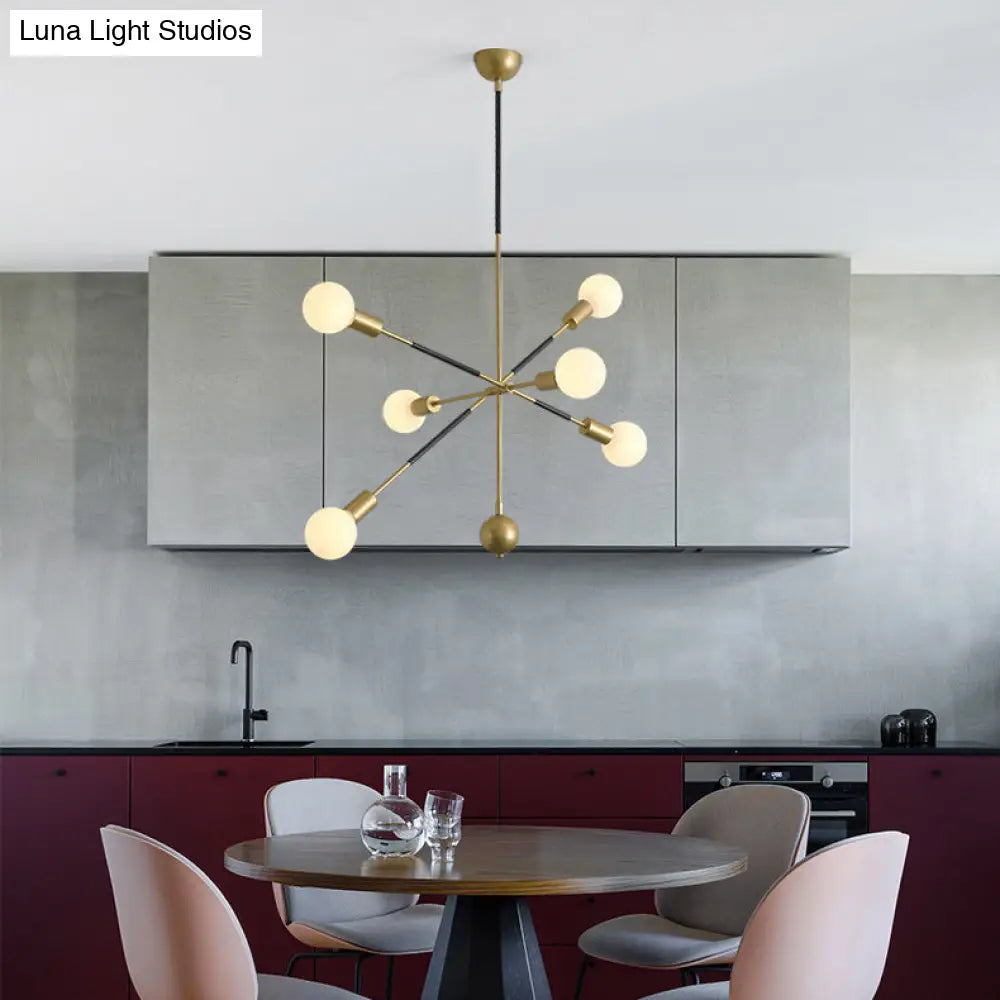 Modern Linear Arm Chandelier Light - Adjustable 6-Light Metallic Suspension Lamp For Restaurants