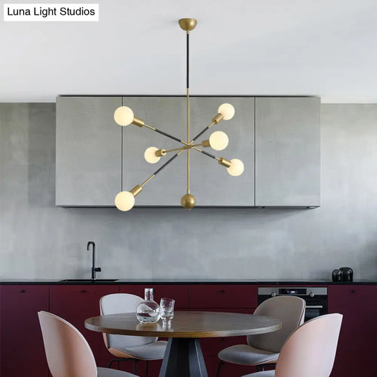 Modern Linear Arm Chandelier Light - Adjustable 6-Light Metallic Suspension Lamp For Restaurants