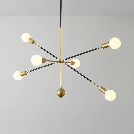 Modern Linear Arm Chandelier Light - Adjustable 6-Light Metallic Suspension Lamp For Restaurants