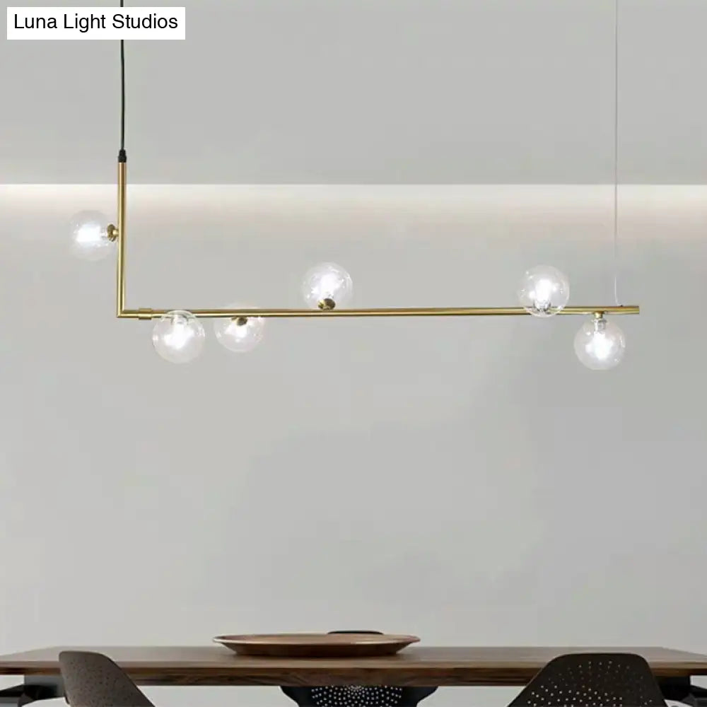 Modern Linear Chandelier - 6/8 Lights Glass Shade Island Light In Black/Gold