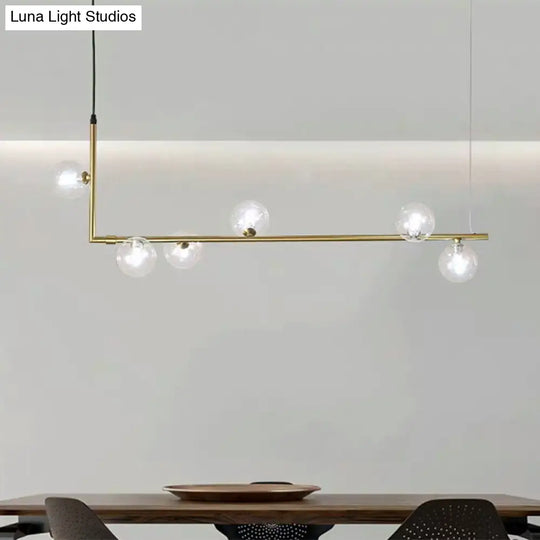 Modern Linear Chandelier - 6/8 Lights Glass Shade Island Light In Black/Gold