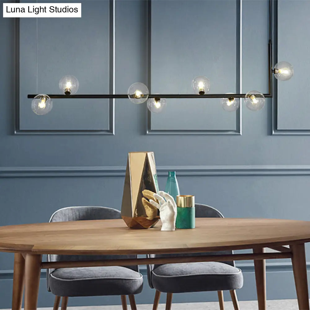 Modern Linear Chandelier - 6/8 Lights Glass Shade Island Light In Black/Gold