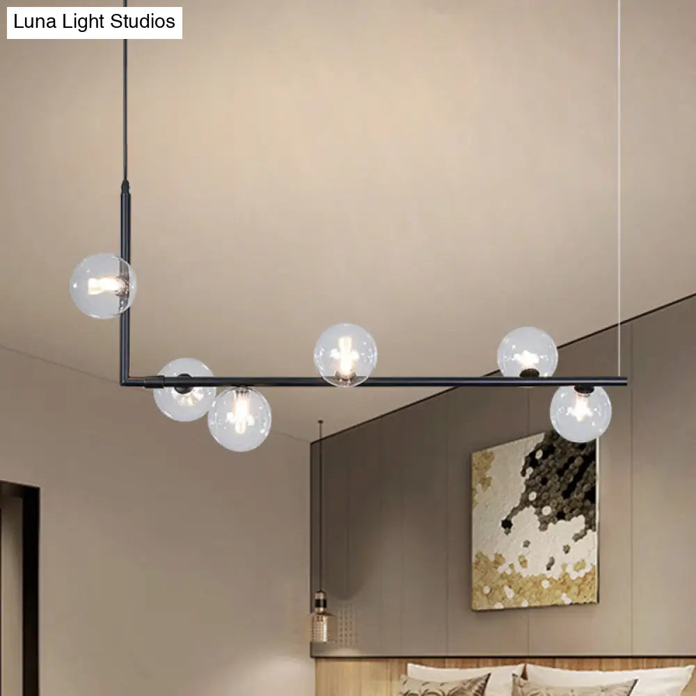 Modern Linear Chandelier - 6/8 Lights Glass Shade Island Light In Black/Gold