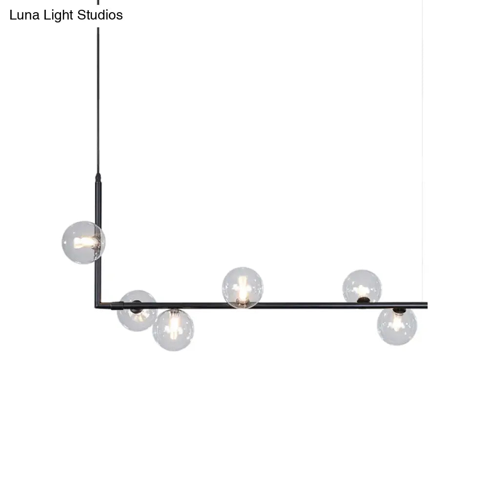 Modern Linear Chandelier - 6/8 Lights Glass Shade Island Light In Black/Gold