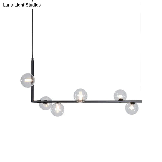 Modern Linear Chandelier - 6/8 Lights Glass Shade Island Light In Black/Gold