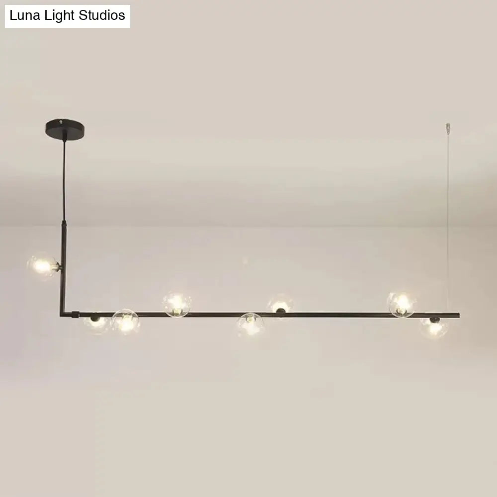 Modern Linear Chandelier - 6/8 Lights Glass Shade Island Light In Black/Gold