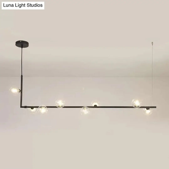 Modern Linear Chandelier - 6/8 Lights Glass Shade Island Light In Black/Gold