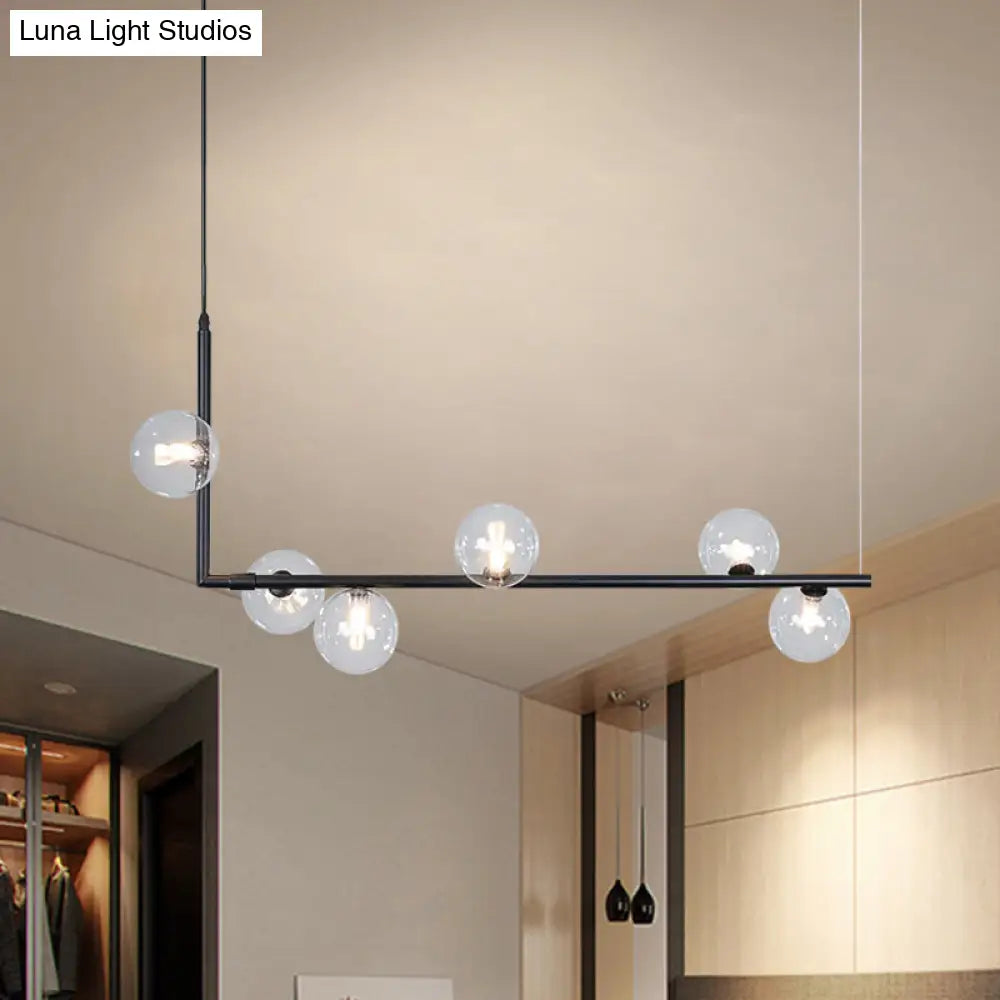 Modern Linear Chandelier - 6/8 Lights Glass Shade Island Light In Black/Gold