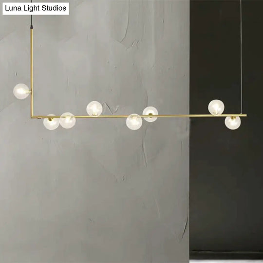 Modern Linear Chandelier - 6/8 Lights Glass Shade Island Light In Black/Gold