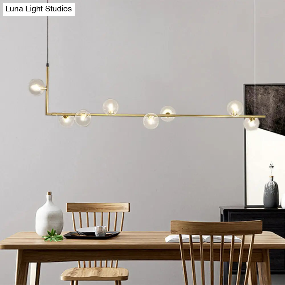 Modern Linear Chandelier - 6/8 Lights Glass Shade Island Light In Black/Gold