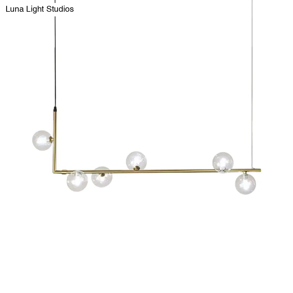 Modern Linear Chandelier - 6/8 Lights Glass Shade Island Light In Black/Gold