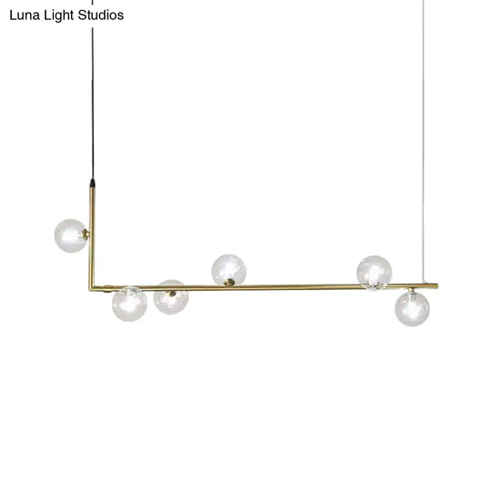 Modern Linear Chandelier - 6/8 Lights Glass Shade Island Light In Black/Gold