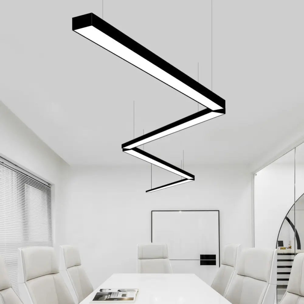 Modern Linear Led Chandelier For Conference Rooms - Acrylic Pendant Light Fixture Black