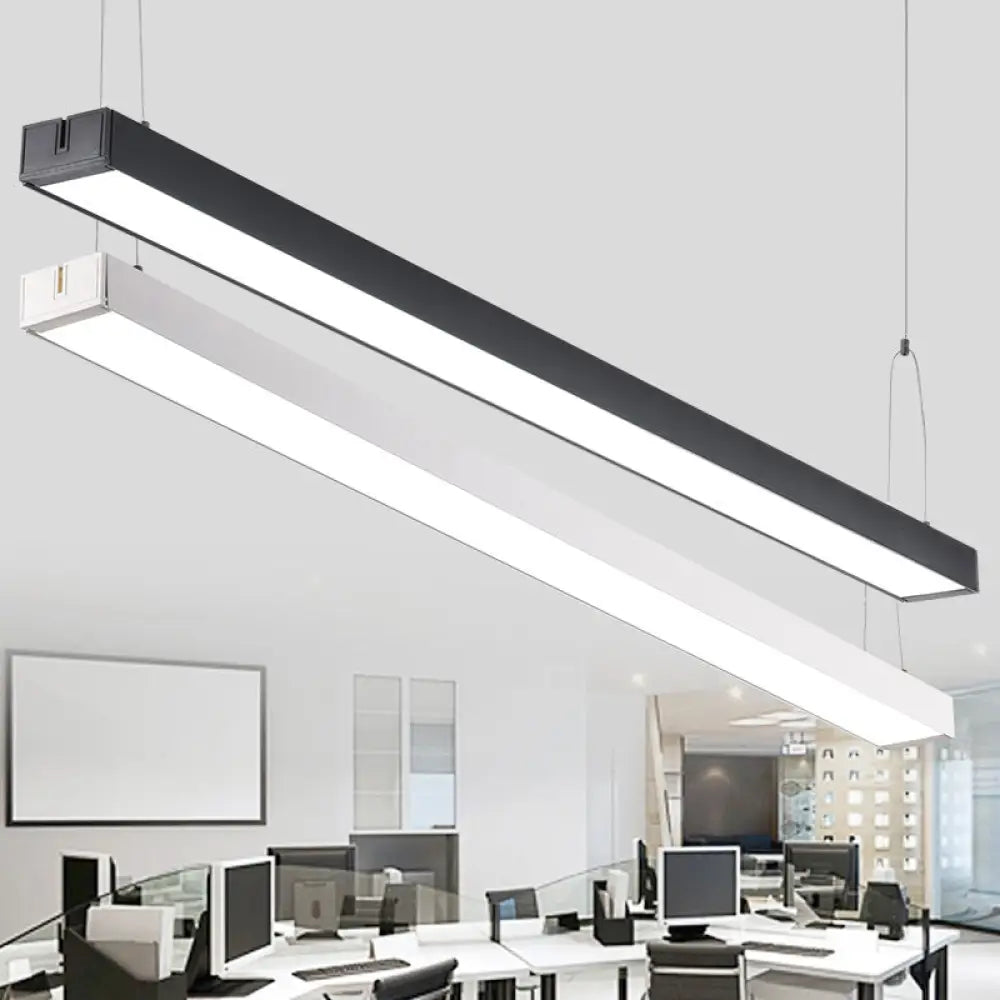 Modern Linear Led Chandelier For Conference Rooms - Acrylic Pendant Light Fixture White