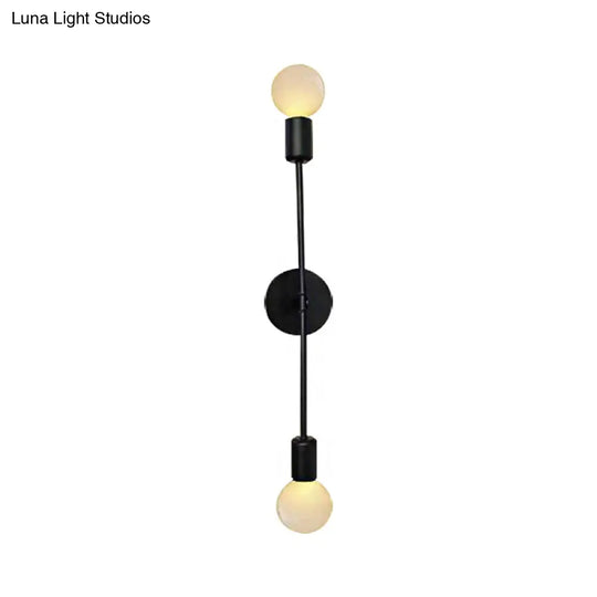 Modern Linear Metal Wall Sconce Light With Open Bulb - 2 Lights Loft Style Balcony Lamp Black