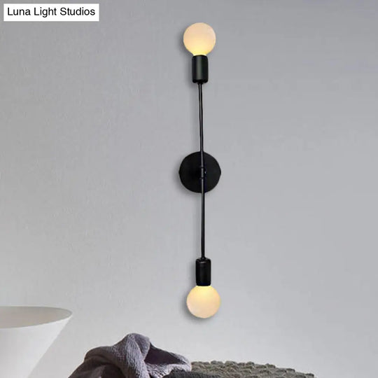 Modern Linear Metal Wall Sconce Light With Open Bulb - 2 Lights Loft Style Balcony Lamp Black