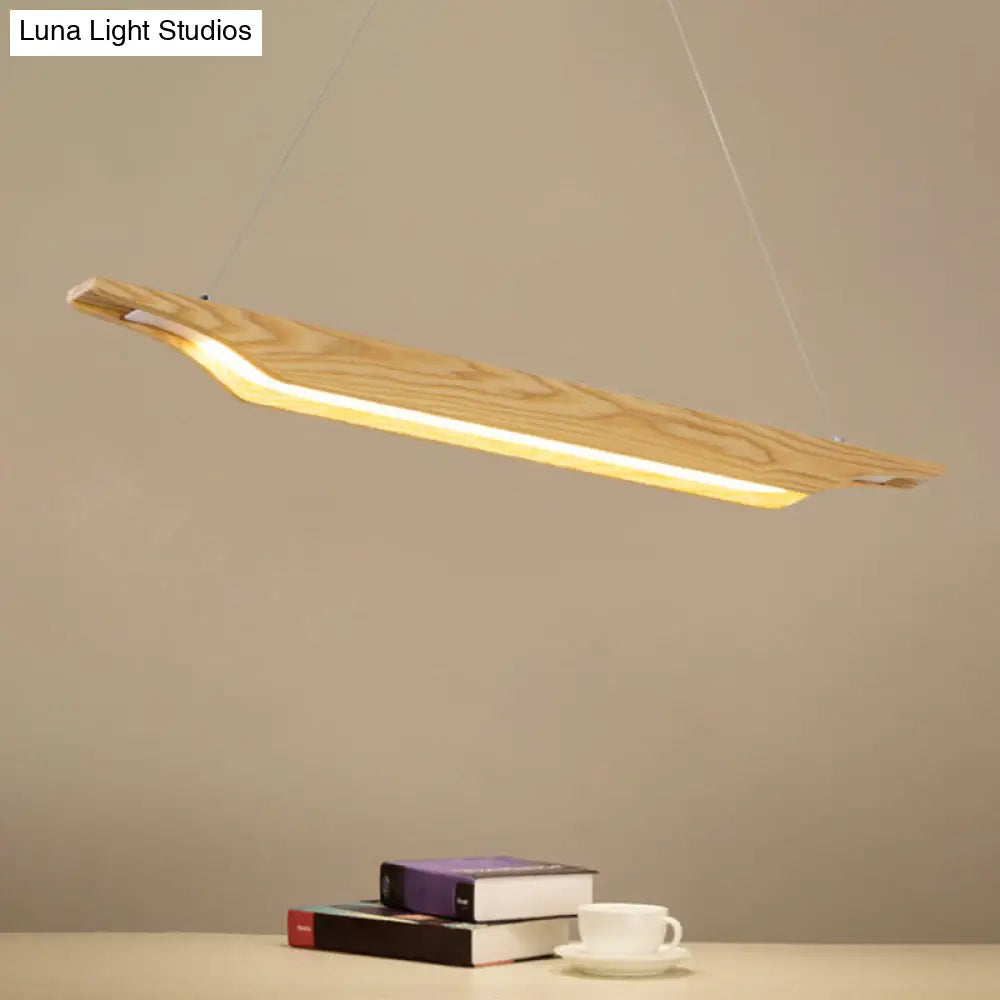 Modern Led Pendant Lighting: Linear Wooden Ceiling Lamp Fixture In White/Warm/Natural Light - Beige