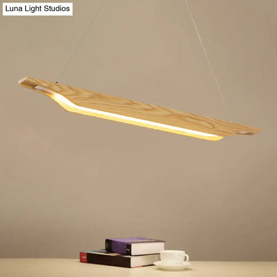 Modern Led Pendant Lighting: Linear Wooden Ceiling Lamp Fixture In White/Warm/Natural Light - Beige