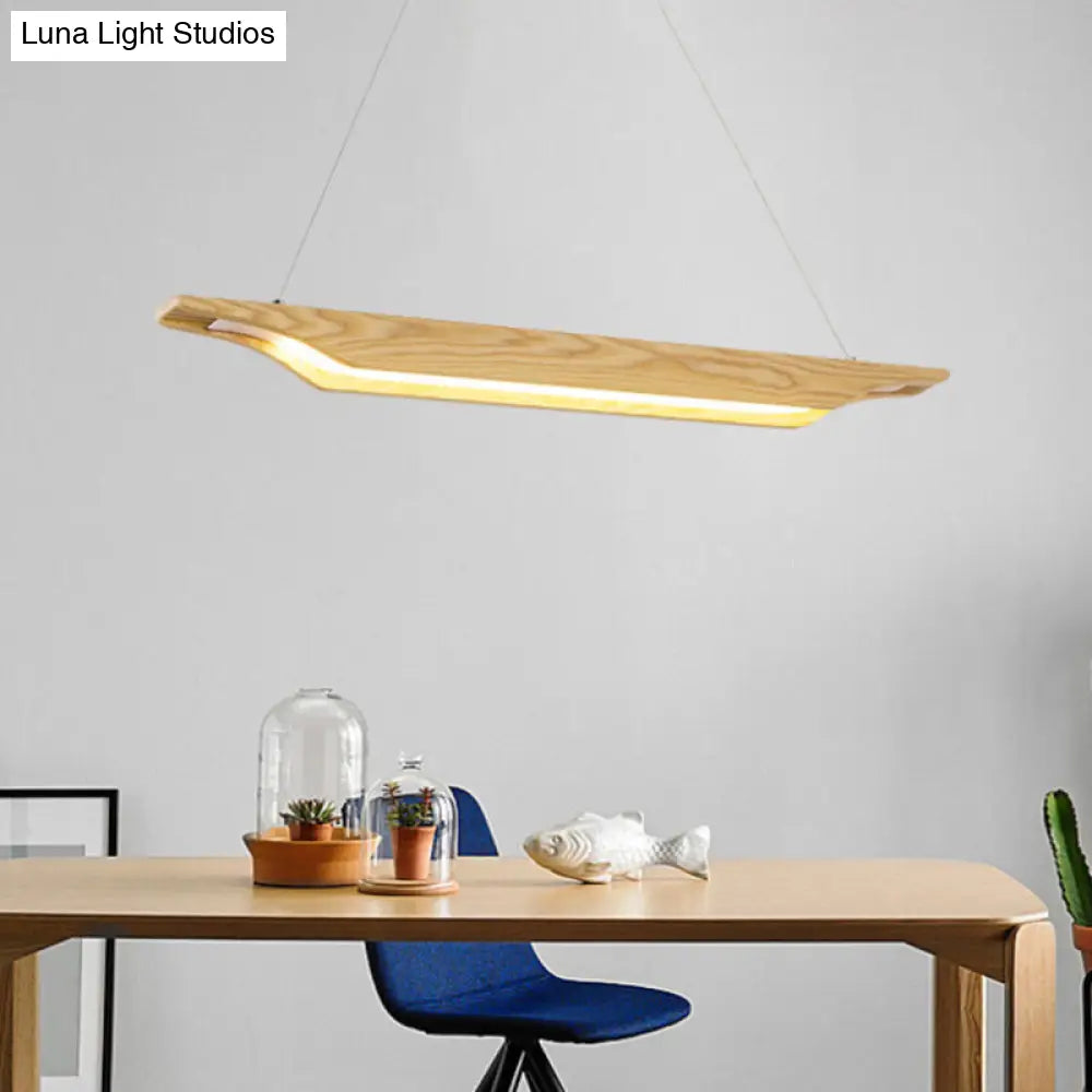 Modern Linear Wooden Pendant Light Fixture With Led Beige White/Warm/Natural