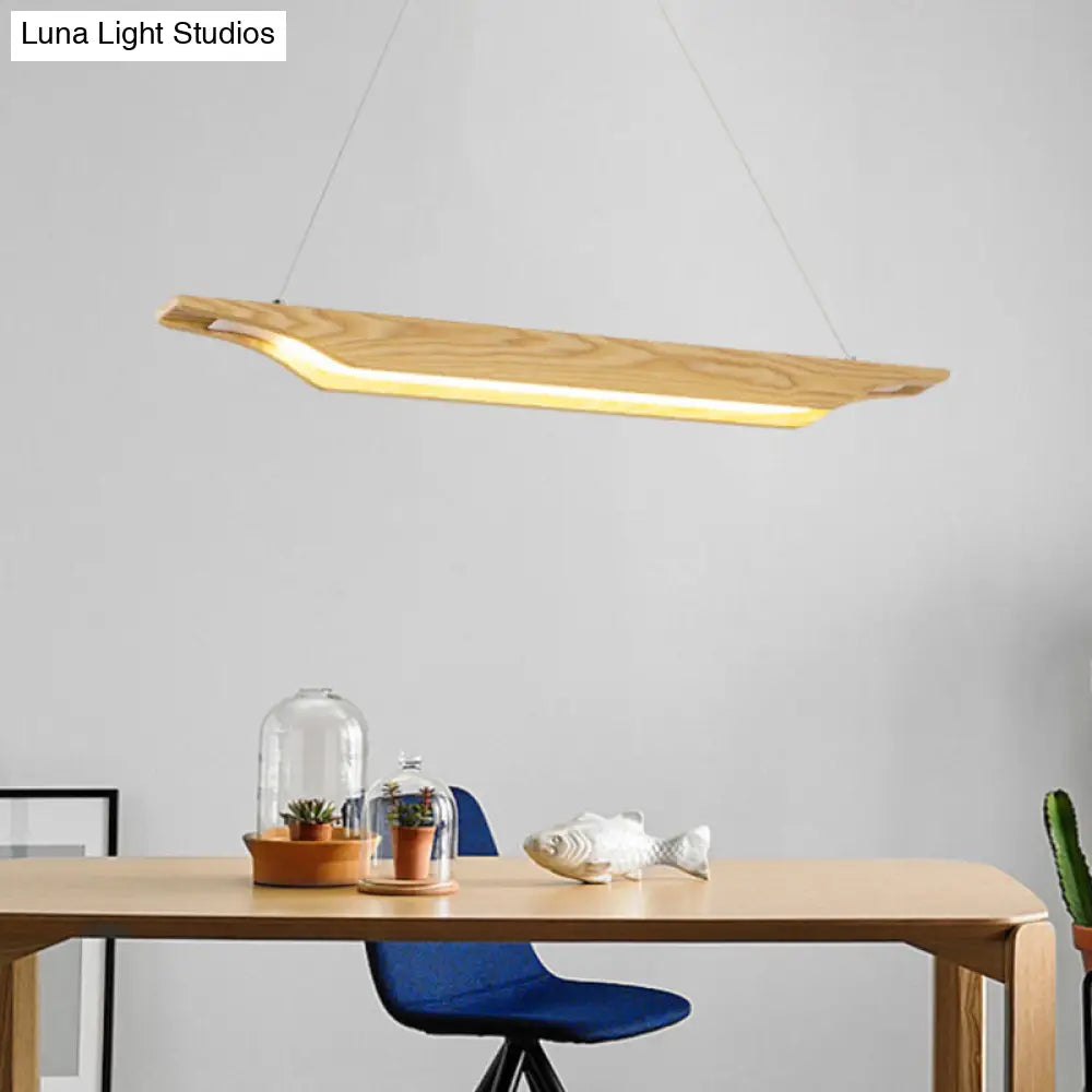 Modern Led Pendant Lighting: Linear Wooden Ceiling Lamp Fixture In White/Warm/Natural Light - Beige