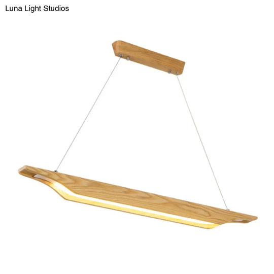 Modern Linear Wooden Pendant Light Fixture With Led Beige White/Warm/Natural