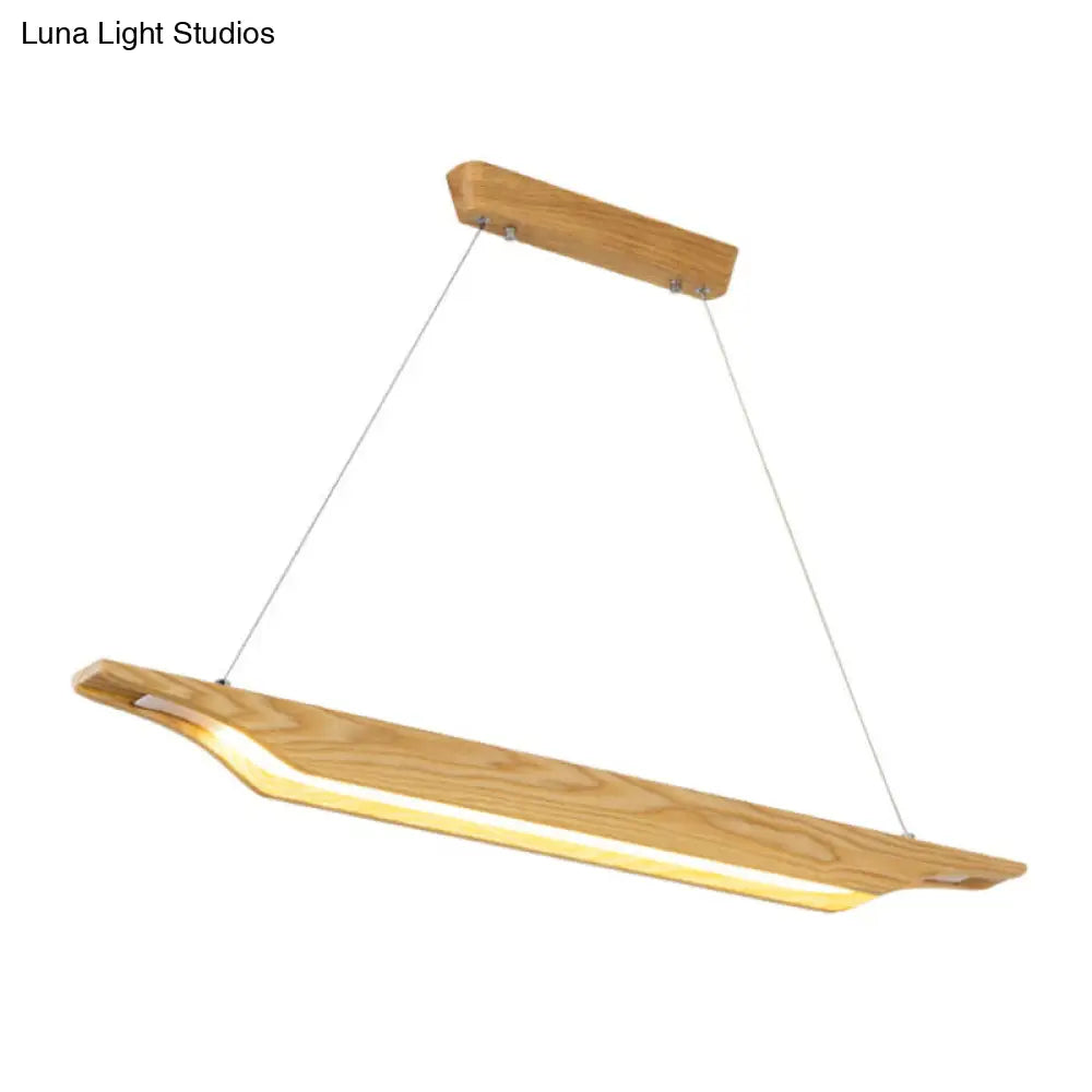 Modern Led Pendant Lighting: Linear Wooden Ceiling Lamp Fixture In White/Warm/Natural Light - Beige