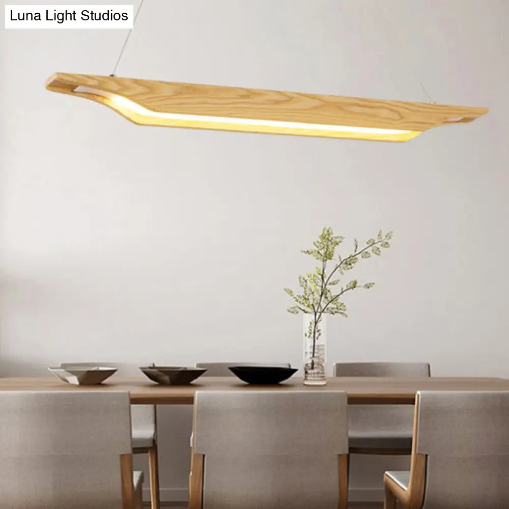 Modern Linear Wooden Pendant Light Fixture With Led Beige White/Warm/Natural